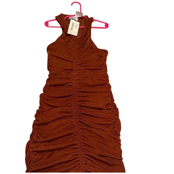 Lilyful Dresses & Skirts - Lilyful Remi‎ Ruched Mini Dress Rust Orange Halter Neck Bodycon Sleeveless Small